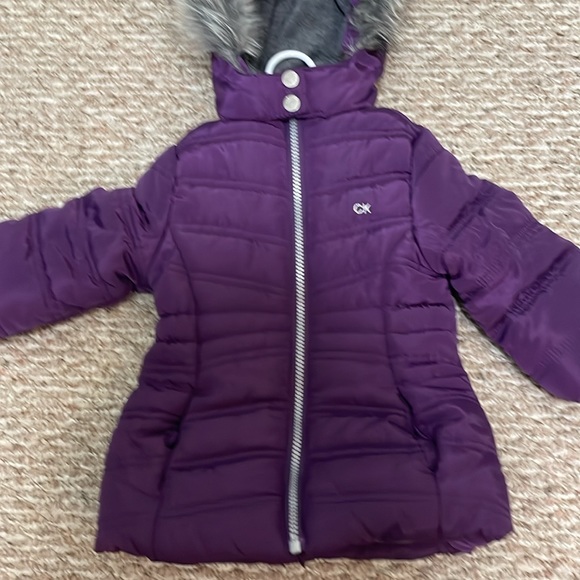 Ck Baby Girls Aerial Longline Faux Fur Hooded Jacket - Picture 4 of 7